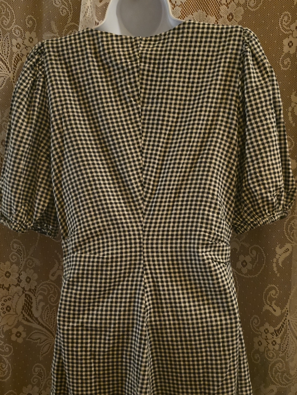 New A New Day Women's 4 Black White Gingham Check Puff-Sleeve Square-Neck Dress - Picture 5 of 9